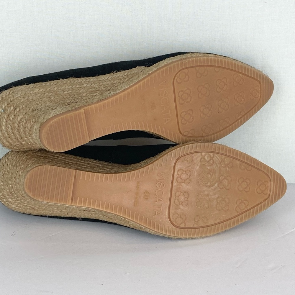 Viscata Roses Suede V Shaped Pointed Toe Espadrille Wedge Shoes Sz 40 EU Black - Picture 6 of 8
